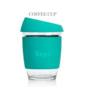 Glass Coffee Mug with Silicone Sleeve & Lid 12 oz