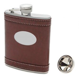 Stainless Steel Hip Flask with Leather Sleeve 8oz0