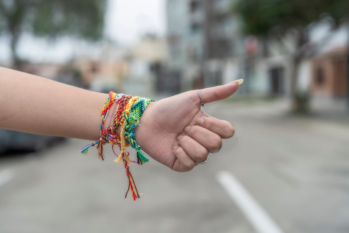 colorful stylish bracelets on girl's hand